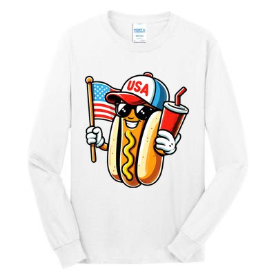 4th Of July Hotdog Sunglasses American Flag Usa Patriotic Tall Long Sleeve T-Shirt