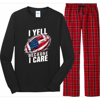 4th Of July I Yell Because I Care Patriotic Football Usa Flag Gift Long Sleeve Pajama Set