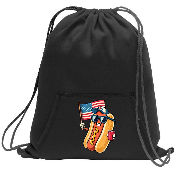 4th Of July Funny Hotdog Fourth Of July Patriotic Usa Flag Gift Sweatshirt Cinch Pack Bag