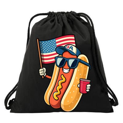 4th Of July Funny Hotdog Fourth Of July Patriotic Usa Flag Gift Drawstring Bag