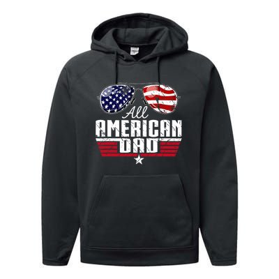 4th Of July Family Matching All American Dad American Flag Performance Fleece Hoodie