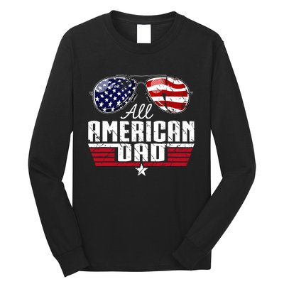 4th Of July Family Matching All American Dad American Flag Long Sleeve Shirt