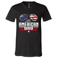 4th Of July Family Matching All American Dad American Flag V-Neck T-Shirt