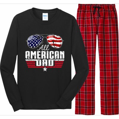 4th Of July Family Matching All American Dad American Flag Long Sleeve Pajama Set