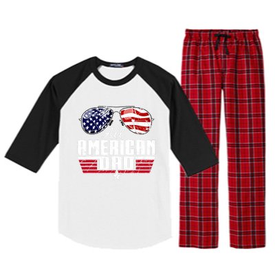 4th Of July Family Matching All American Dad American Flag Raglan Sleeve Pajama Set