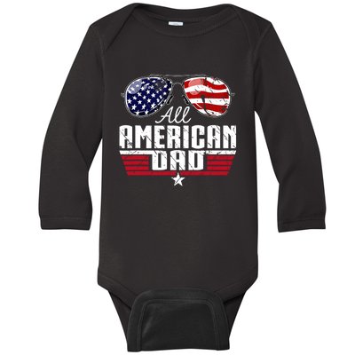 4th Of July Family Matching All American Dad American Flag Baby Long Sleeve Bodysuit