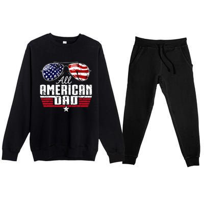 4th Of July Family Matching All American Dad American Flag Premium Crewneck Sweatsuit Set