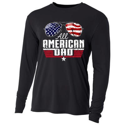 4th Of July Family Matching All American Dad American Flag Cooling Performance Long Sleeve Crew