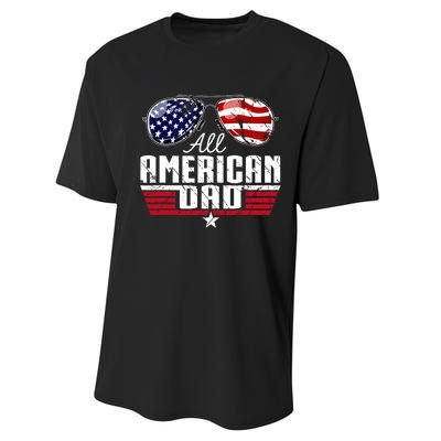 4th Of July Family Matching All American Dad American Flag Performance Sprint T-Shirt