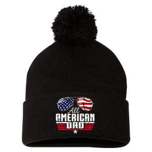 4th Of July Family Matching All American Dad American Flag Pom Pom 12in Knit Beanie