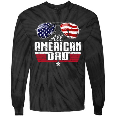 4th Of July Family Matching All American Dad American Flag Tie-Dye Long Sleeve Shirt