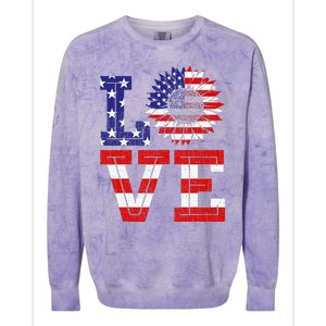 4th Of July Love Sunflower Patriotic American Flag Colorblast Crewneck Sweatshirt