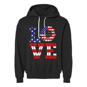 4th Of July Love Sunflower Patriotic American Flag Garment-Dyed Fleece Hoodie