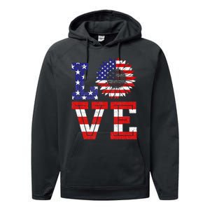 4th Of July Love Sunflower Patriotic American Flag Performance Fleece Hoodie