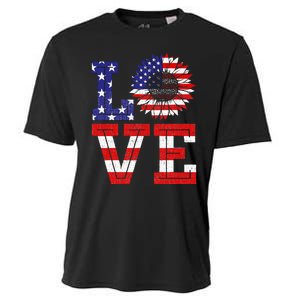 4th Of July Love Sunflower Patriotic American Flag Cooling Performance Crew T-Shirt