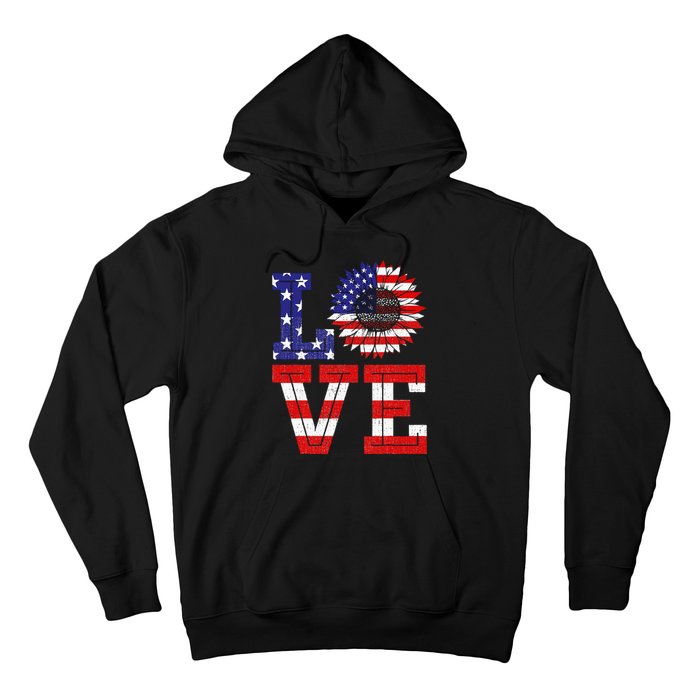 4th Of July Love Sunflower Patriotic American Flag Hoodie