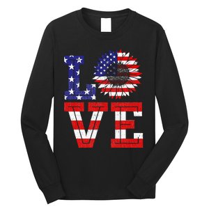 4th Of July Love Sunflower Patriotic American Flag Long Sleeve Shirt