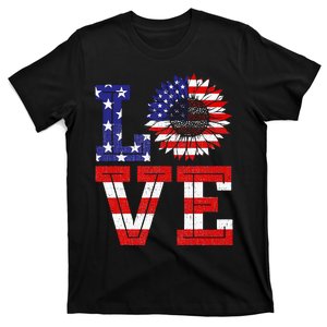 4th Of July Love Sunflower Patriotic American Flag T-Shirt