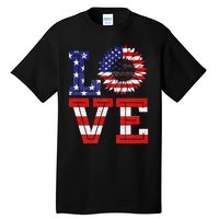 4th Of July Love Sunflower Patriotic American Flag Tall T-Shirt