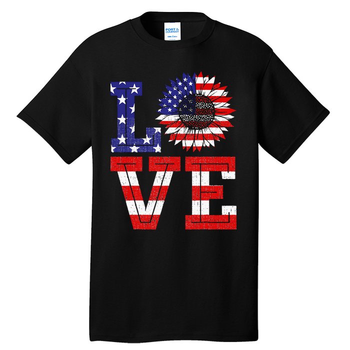 4th Of July Love Sunflower Patriotic American Flag Tall T-Shirt