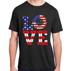 4th Of July Love Sunflower Patriotic American Flag Adult ChromaSoft Performance T-Shirt