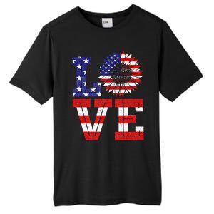 4th Of July Love Sunflower Patriotic American Flag Tall Fusion ChromaSoft Performance T-Shirt