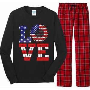 4th Of July Love Sunflower Patriotic American Flag Long Sleeve Pajama Set