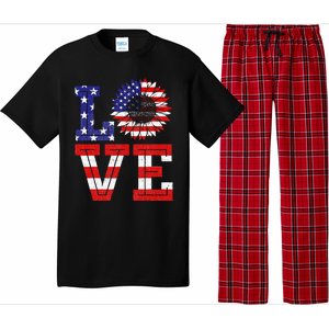 4th Of July Love Sunflower Patriotic American Flag Pajama Set