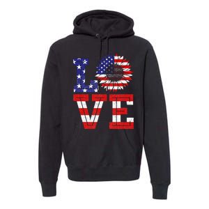 4th Of July Love Sunflower Patriotic American Flag Premium Hoodie