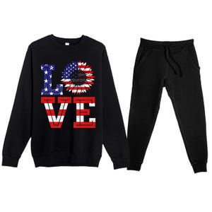 4th Of July Love Sunflower Patriotic American Flag Premium Crewneck Sweatsuit Set