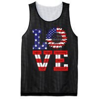 4th Of July Love Sunflower Patriotic American Flag Mesh Reversible Basketball Jersey Tank