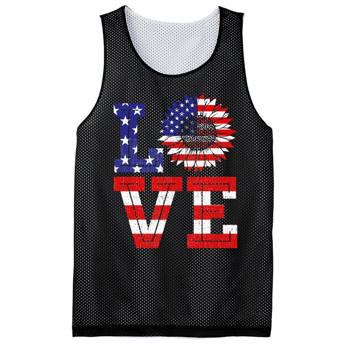 4th Of July Love Sunflower Patriotic American Flag Mesh Reversible Basketball Jersey Tank