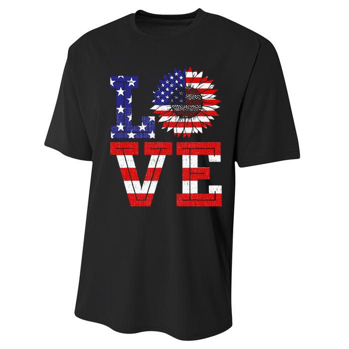 4th Of July Love Sunflower Patriotic American Flag Performance Sprint T-Shirt