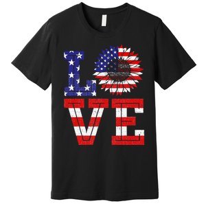 4th Of July Love Sunflower Patriotic American Flag Premium T-Shirt