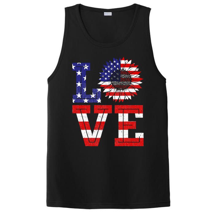 4th Of July Love Sunflower Patriotic American Flag PosiCharge Competitor Tank