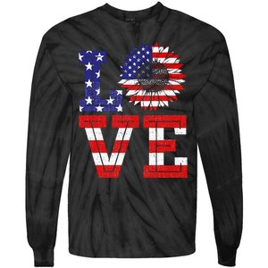 4th Of July Love Sunflower Patriotic American Flag Tie-Dye Long Sleeve Shirt