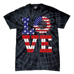 4th Of July Love Sunflower Patriotic American Flag Tie-Dye T-Shirt