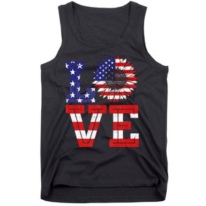 4th Of July Love Sunflower Patriotic American Flag Tank Top