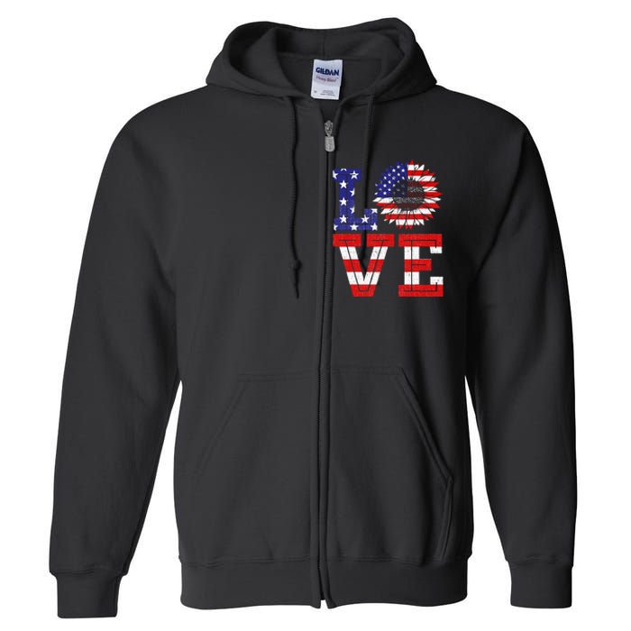 4th Of July Love Sunflower Patriotic American Flag Full Zip Hoodie