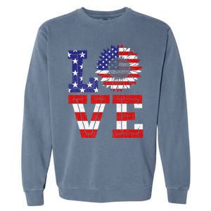 4th Of July Love Sunflower Patriotic American Flag Garment-Dyed Sweatshirt