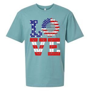 4th Of July Love Sunflower Patriotic American Flag Sueded Cloud Jersey T-Shirt