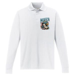 4th Of July Bald Eagle Mullet Murica Usa Usa Merica Performance Long Sleeve Polo