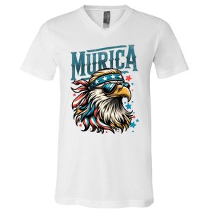 4th Of July Bald Eagle Mullet Murica Usa Usa Merica V-Neck T-Shirt