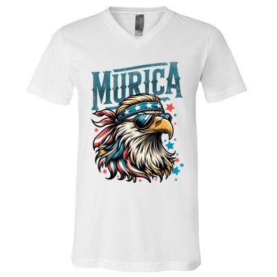 4th Of July Bald Eagle Mullet Murica Usa Usa Merica V-Neck T-Shirt