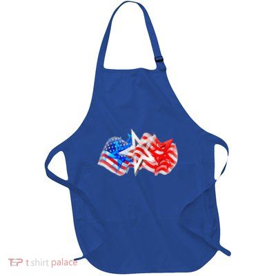 4th Of July Red White Blue Stars Stripes Flag Firework Full-Length Apron With Pockets