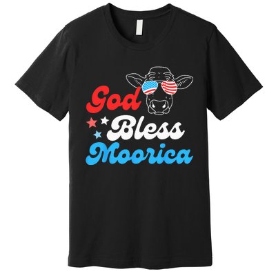 4th of July Cow With American Flag Glasses God Bless Moorica Premium T-Shirt