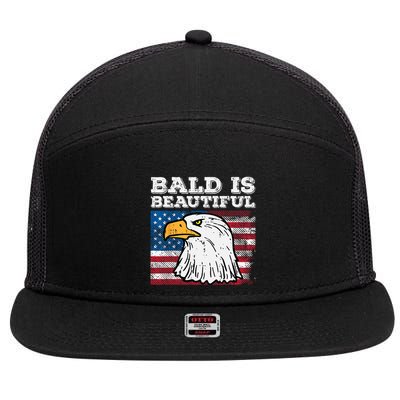 4th Of July Bald Is Beautiful Eagle Patriotic 7 Panel Mesh Trucker Snapback Hat