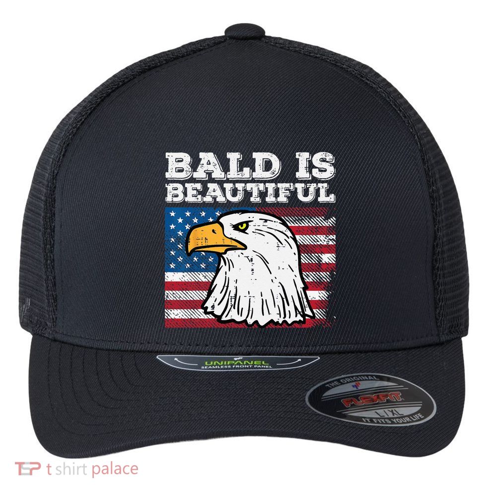 4th Of July Bald Is Beautiful Eagle Patriotic Flexfit Unipanel Trucker Cap