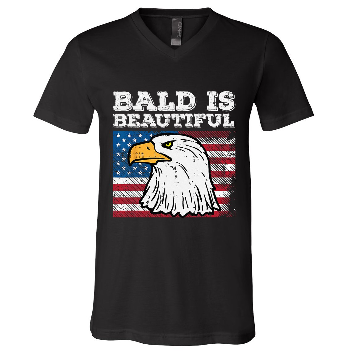 4th Of July Bald Is Beautiful Eagle Patriotic V-Neck T-Shirt