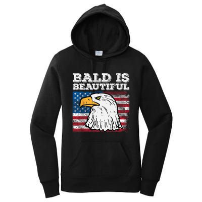 4th Of July Bald Is Beautiful Eagle Patriotic Women's Pullover Hoodie